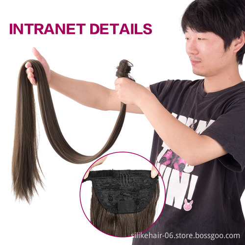 Heat Resistant Fiber Hair Extension Wrap Around Hairpiece Curly Straight Pony Tail Custom-made  Long Clip In Synthetic Ponytail
